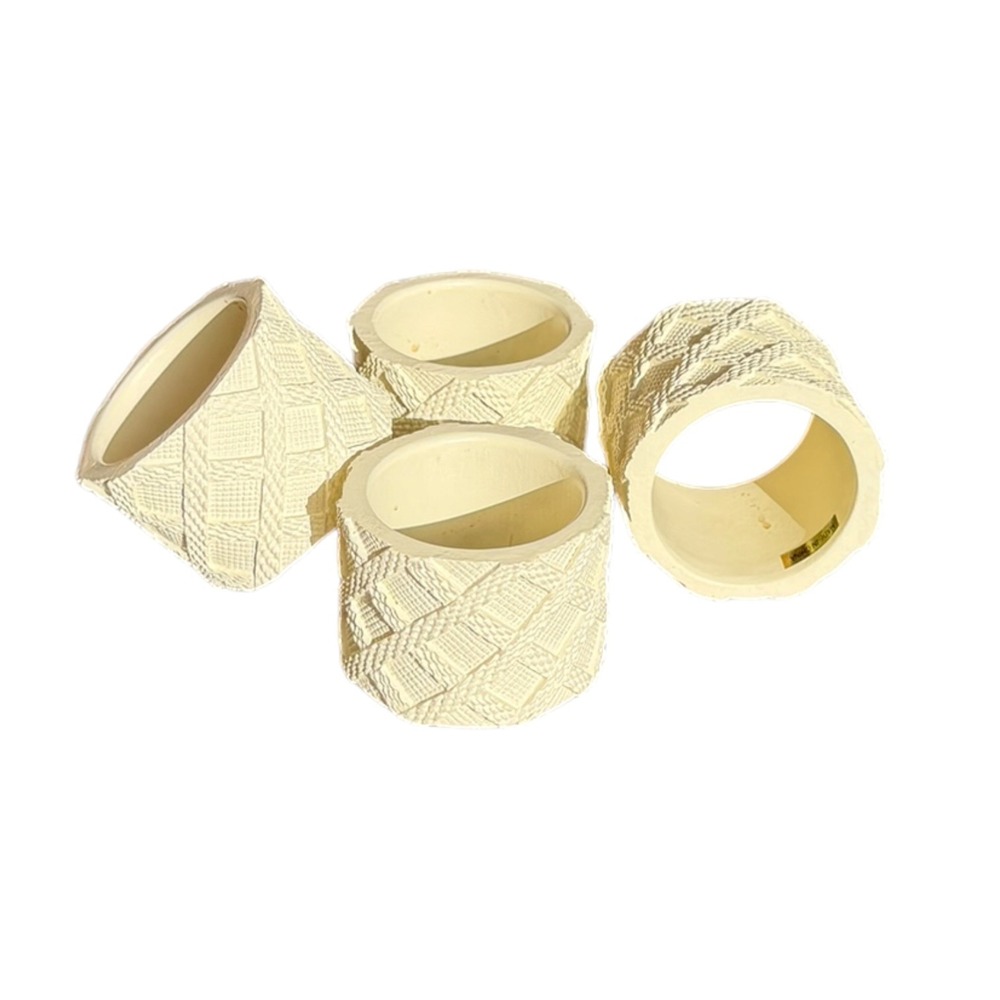 Set of 4 Cream Lattice Cable Knit Textured Napkin Rings Table Decor - Picture 4 of 12